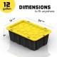 Set of 8 12 Gallon Black Plastic Storage Bins Tote Boxes with Snap Lids Durable