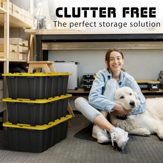 Set of 8 12 Gallon Black Plastic Storage Bins Tote Boxes with Snap Lids Durable