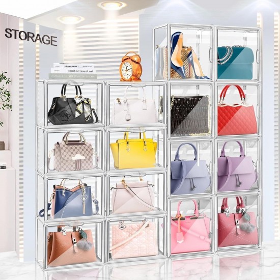 4 Packs Clear Plastic Handbag Storage Organizer for Closet Display Box Stackable