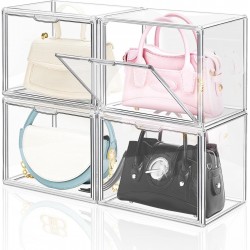 4 Packs Clear Plastic Handbag Storage Organizer for Closet Display Box Stackable
