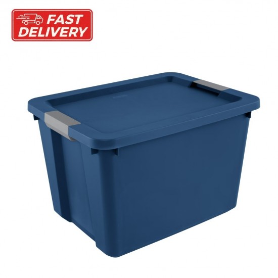 Large Storage Bin, 20 Gallon Plastic Storage Container with Latch Lid, Blue