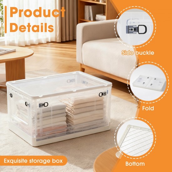 Plastic Storage Box for Closet Organizer Foldable Storage Bins with Lids Clear