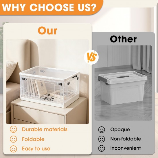 Plastic Storage Box for Closet Organizer Foldable Storage Bins with Lids Clear