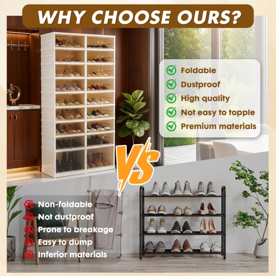 Shoe Box Foldable 9 Tiers-36 Pairs Shoe Rack Shoe Storage Organizer W/ Doors