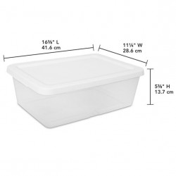 (4) 12 Quart Storage Boxes, Clear Plastic Storage Bin with Snap-On Lid, White