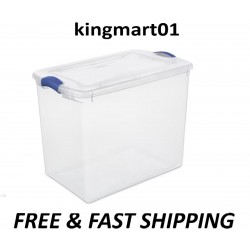 Large Storage Bin, 66 Quart Clear Plastic Storage Container with Latch Lid, Blue