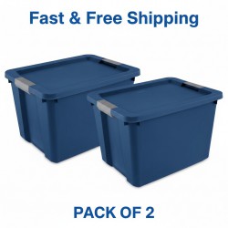 2 x Large Storage Bin, 20 Gallon Plastic Storage Container with Latch Lid, Blue Style 6461