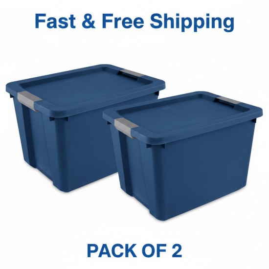 2 x Large Storage Bin, 20 Gallon Plastic Storage Container with Latch Lid, Blue Style 6461