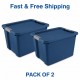 2 x Large Storage Bin, 20 Gallon Plastic Storage Container with Latch Lid, Blue Style 6461