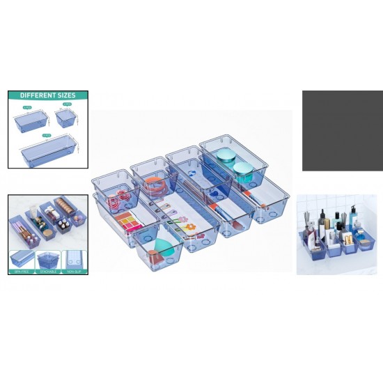 Elegant 9 Pack Clear Drawer Organizer Set - Stackable Storage Solution