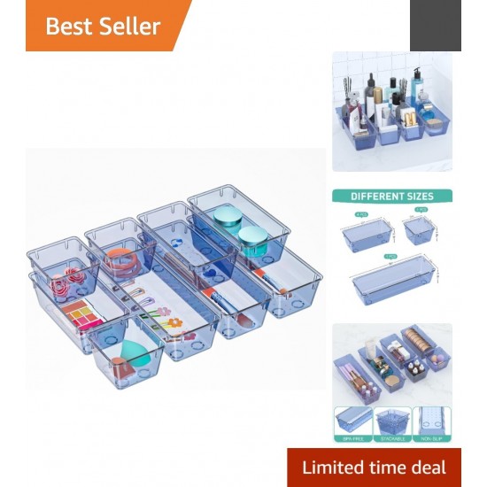 Elegant 9 Pack Clear Drawer Organizer Set - Stackable Storage Solution
