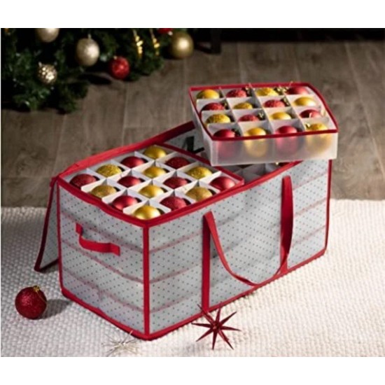 Christmas Ornament Storage Box 2-Sided Dual-Zipper 128 Ornaments (26x13