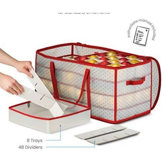 Christmas Ornament Storage Box 2-Sided Dual-Zipper 128 Ornaments (26x13