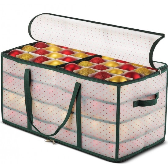 Christmas Ornament Storage Box 2-Sided Dual-Zipper 128 Ornaments (26x13