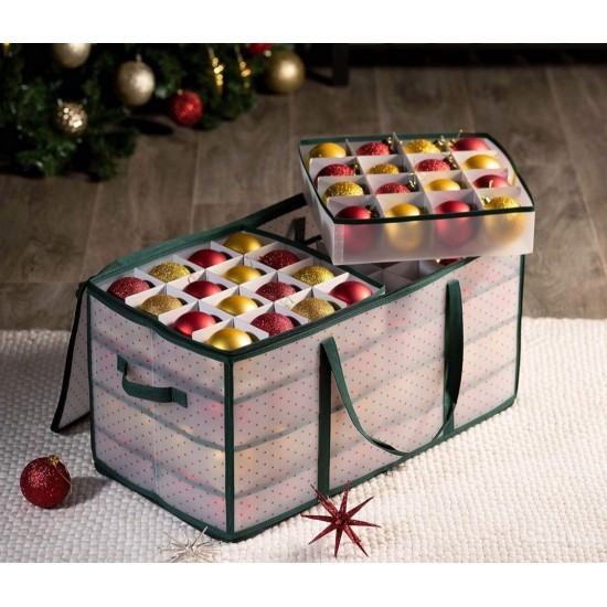 Christmas Ornament Storage Box 2-Sided Dual-Zipper 128 Ornaments (26x13