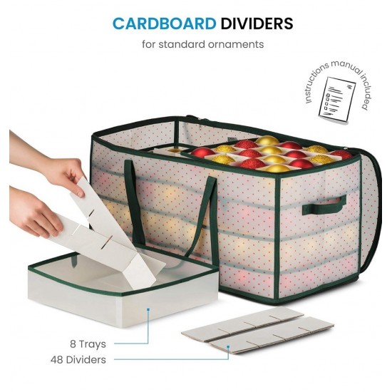 Christmas Ornament Storage Box 2-Sided Dual-Zipper 128 Ornaments (26x13