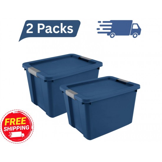 2 x Large Storage Bin, 20 Gallon Plastic Storage Container with Latch Lid, Blue