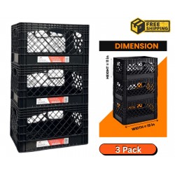 24 QT Milk Crate 3 Pack Heavy Duty Stackable Storage Bin Plastic Black