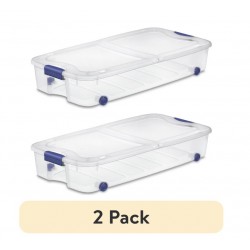 2 Pack 66 QT Underbed Storage Bin with Wheels & Latching Lid