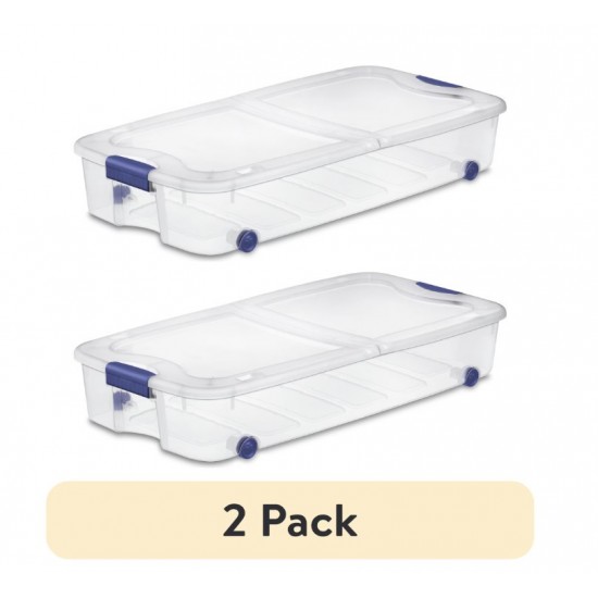 2 Pack 66 QT Underbed Storage Bin with Wheels & Latching Lid