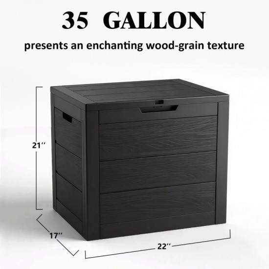 35 Gallon Outdoor Storage Box Waterproof, Resin Deck Box with Lockable Lid