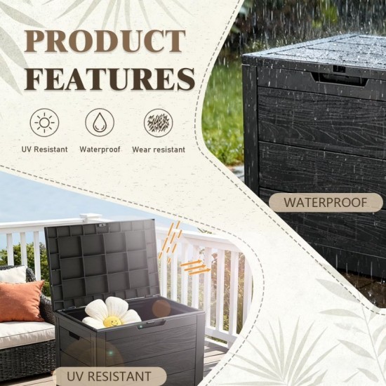 35 Gallon Outdoor Storage Box Waterproof, Resin Deck Box with Lockable Lid