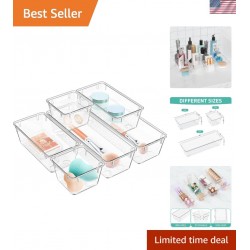 6 Pack Clear Drawer Organizer Set, Drawer Storage Trays, Storage Bins