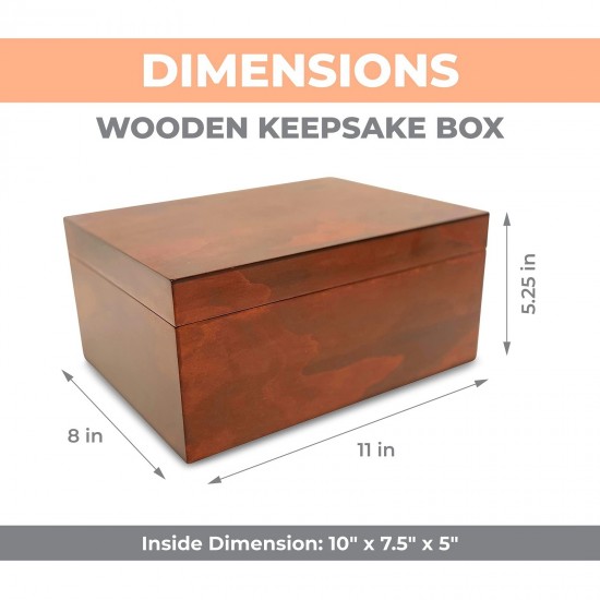 Large Wooden Oak Box with Hinged Lid - Wood Storage Box with Lid Keepsake Boxes