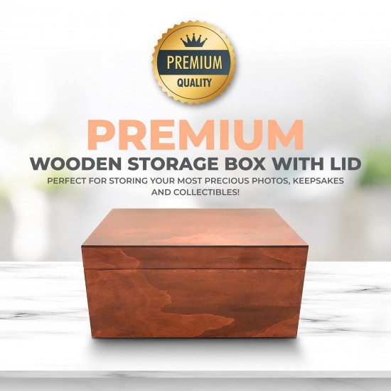 Large Wooden Oak Box with Hinged Lid - Wood Storage Box with Lid Keepsake Boxes