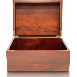 Large Wooden Oak Box with Hinged Lid - Wood Storage Box with Lid Keepsake Boxes