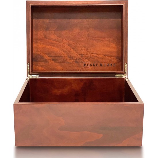 Large Wooden Oak Box with Hinged Lid - Wood Storage Box with Lid Keepsake Boxes