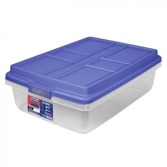 40 Quart Clear Storage Bin, Latched Storage Container, with HI-RISE Blue Lid
