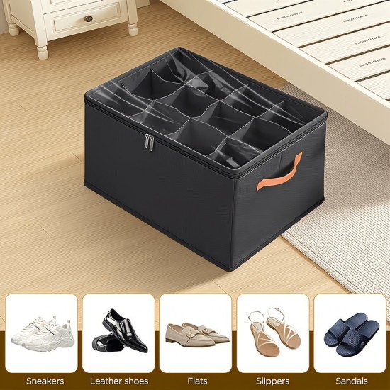 2 Pack Oxford Fabric Shoe Organizer Closet Storage Box Fits 24 Pairs Adjustable