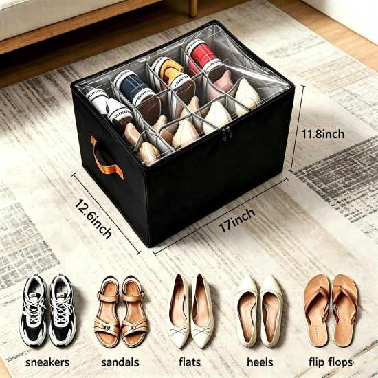 2 Pack Oxford Fabric Shoe Organizer Closet Storage Box Fits 24 Pairs Adjustable