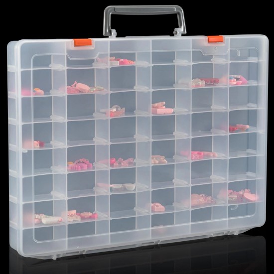 Large 48 Grids Clear Plastic Organizer Box with Dividers Adjustable Compartment