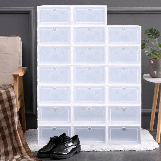 20 Pack Clear Foldable Shoe Storage Boxes Stackable Plastic Organiser 33x23x14cm Style 4111