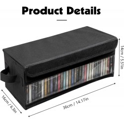 CD Storage Box, CD Case Holder with Handles, 14.17×6.3×5.51 in Lid and Clear Wind