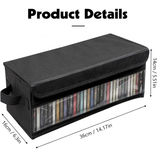 CD Storage Box, CD Case Holder with Handles, 14.17×6.3×5.51 in Lid and Clear Wind