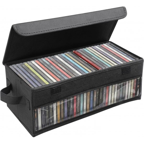 CD Storage Box, CD Case Holder with Handles, 14.17×6.3×5.51 in Lid and Clear Wind
