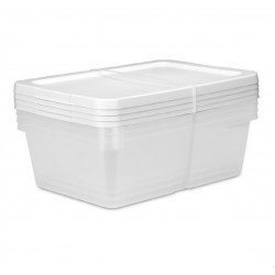 (4) 12 Quart Storage Boxes, Clear Plastic Storage Bin with Snap-On Lid, White Style 0623
