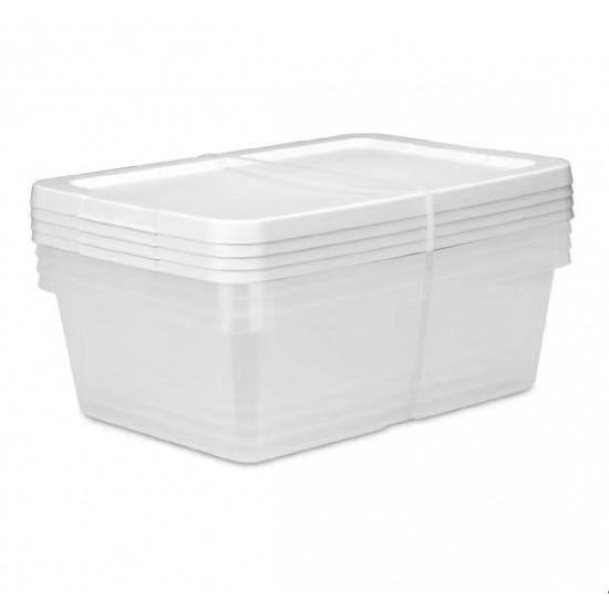 (4) 12 Quart Storage Boxes, Clear Plastic Storage Bin with Snap-On Lid, White Style 0623