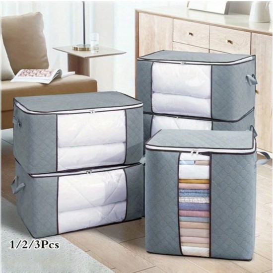 1pc Large Quilted Storage Box – Zippered Fabric Container w/ Handle - NEW