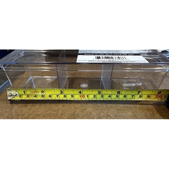 ESSENTIALS Clear Acrylic 3-Compartment Organizer Storage Box w/Lid - 8x3x2
