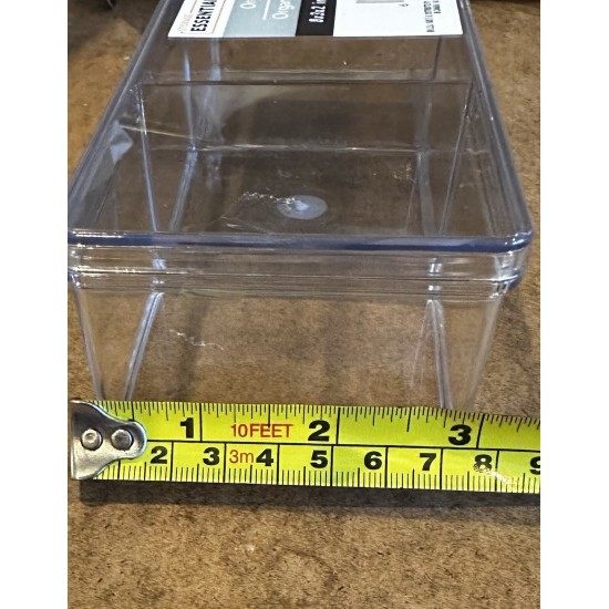 ESSENTIALS Clear Acrylic 3-Compartment Organizer Storage Box w/Lid - 8x3x2