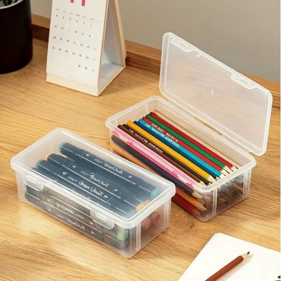 4pcs Clear Plastic Storage Boxes with Hinged Lids – Multipurpose Organizer Set