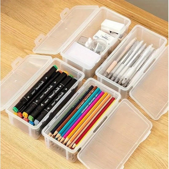 4pcs Clear Plastic Storage Boxes with Hinged Lids – Multipurpose Organizer Set