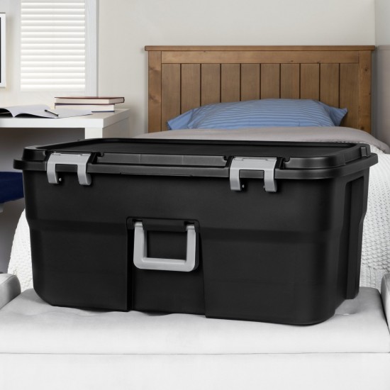 22 Gallon Large Wheeled Footlocker Heavy Duty Plastic Storage Trunk Container