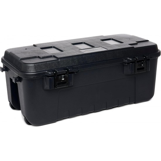 108 Quart Rolling Storage Trunk with Wheels Lockable Heavy Duty Black Container