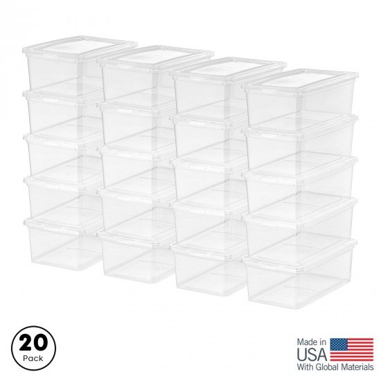 5 QT Plastic Storage Bins with Lids, Stackable Totes, Containers, Clear, 20Pk