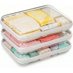 3 Pack Large White Clear Hard Shell Zipper Case, Clear Storage Organizer Bins